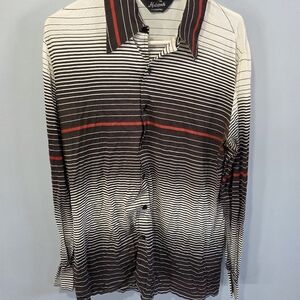 70s Hutspah disco brown & orange/red funky striped shirt slim fit tag XL